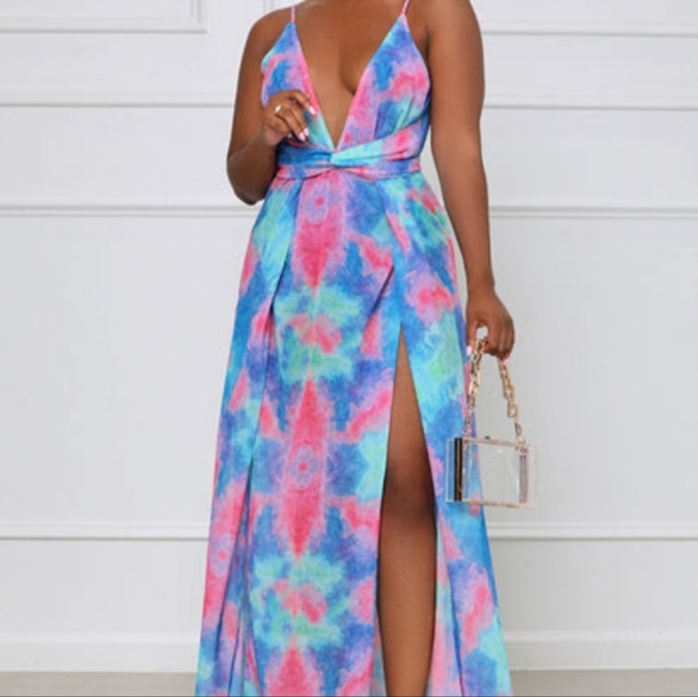 Lilys Kloset Tie Dye V Neck Dress